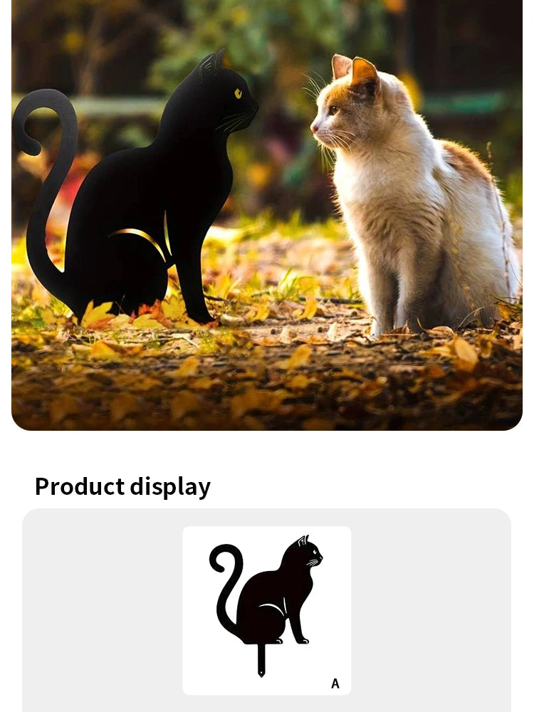 Black Cat Silhouette Garden Decorative Ground Plug Metal Handmade Artwork Outdoor Lawn Decoration