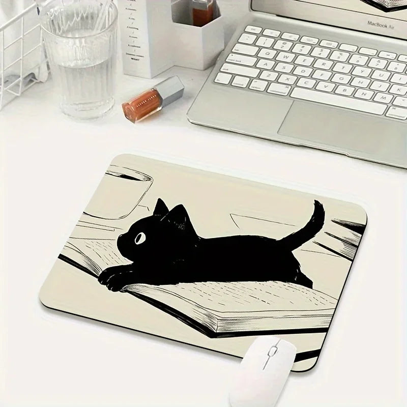 Black Cat Illustration Mouse Pad