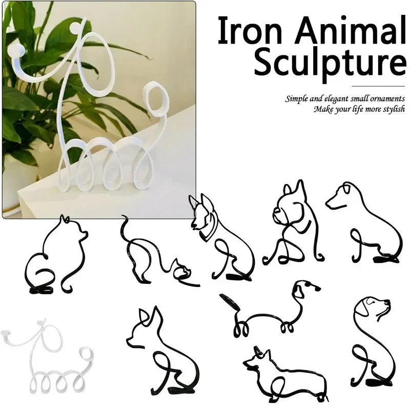 Dog Cat Minimalist Art Sculpture Decor Gift Metal Decor Modern Home Office Accessories Animal Shape Ornament Dropshipping