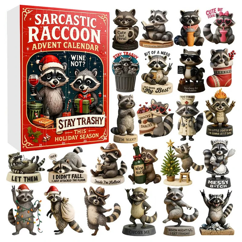 Sarcastic Raccoon Advent Calendar 2025, 24 Days Funny Christmas Countdown With 2D Acrylic Raccoon Ornaments, Holiday Gift