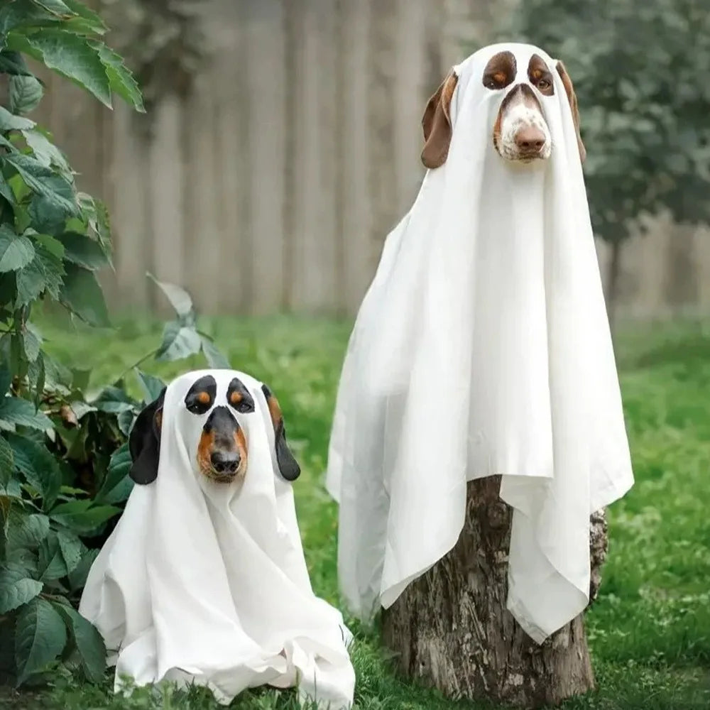Funny Breathable Dog Ghost Cape Scary Soft Halloween Ghost Dog Costume Decorative Ghost Dog Cloak Party