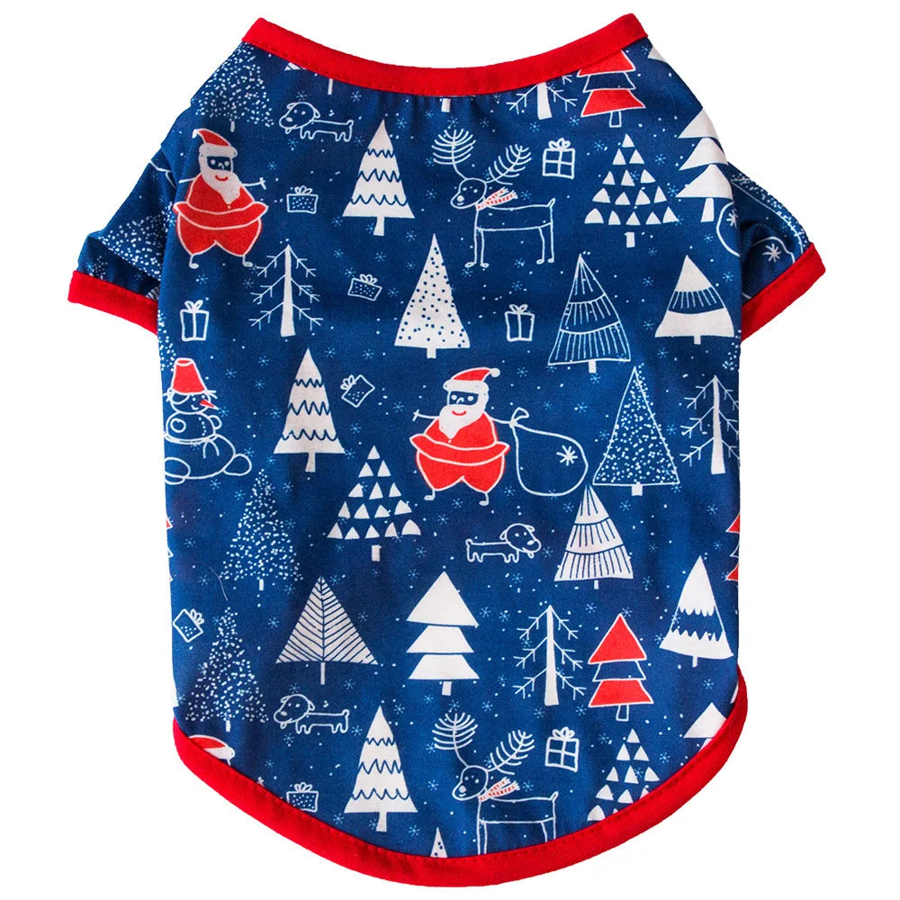 Christmas Dog Cat T-Shirt Cute Holiday Print Pet Clothes for Small Dogs, Teddy, Cats - Festive Xmas Apparel Supplies Dog Hoodies