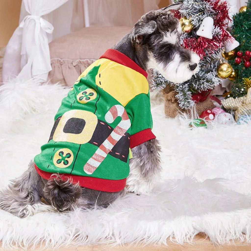 Christmas Dog Cat T-Shirt Cute Holiday Print Pet Clothes for Small Dogs, Teddy, Cats - Festive Xmas Apparel Supplies Dog Hoodies