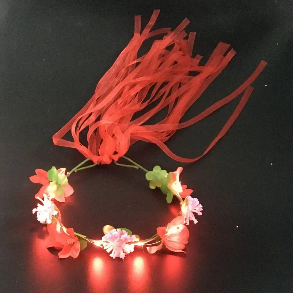 Hawaiian Lei Headband Light Up Flower Wreath Crown for Girl Women Holiday Party Birthday  Luminous Wedding Festival