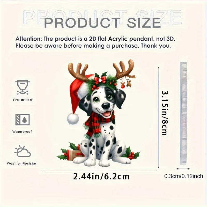 2D Christmas Dalmatian Dog Pendant Xmas Spotted Dog Flat Acrylic Keychain Charm,for Car Mirror,Bags,Festive,Gift & Decor
