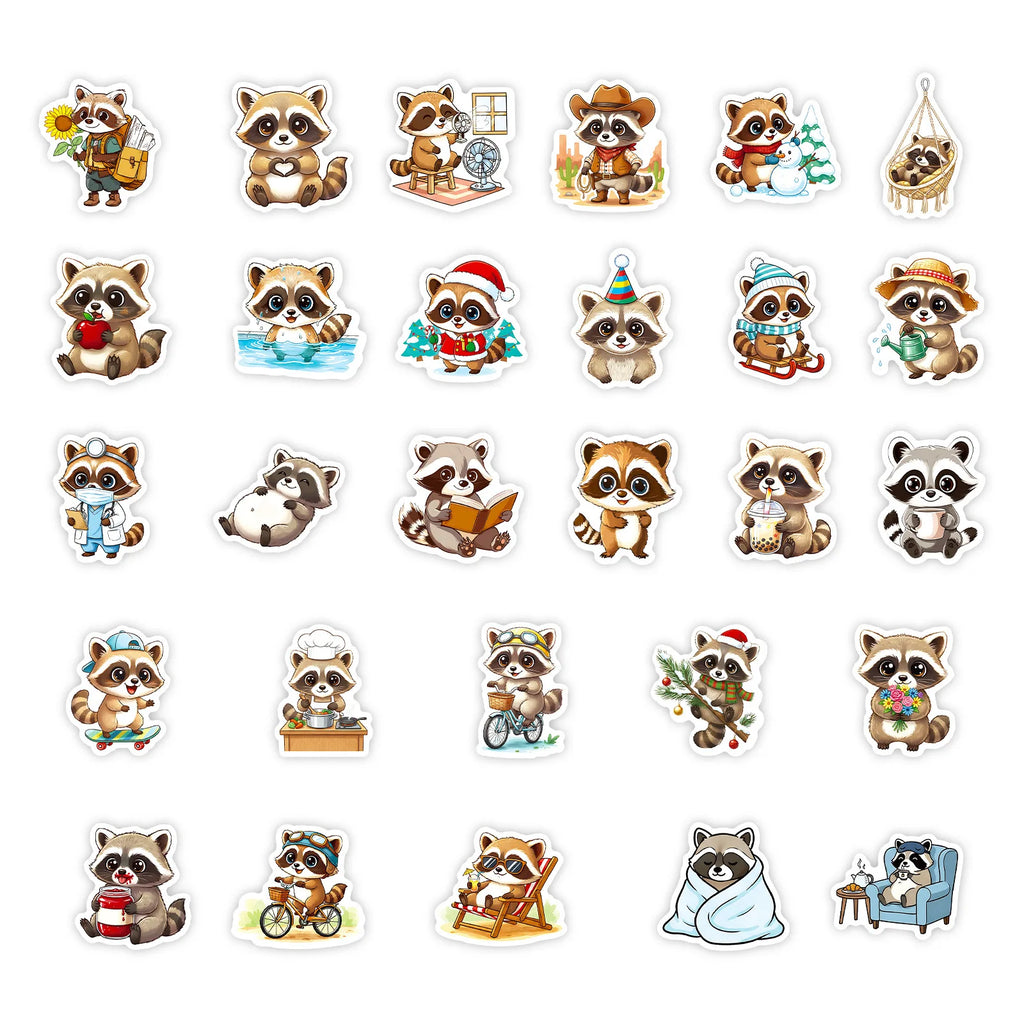 56PCS Cute Little Raccoon Graffiti Sticker Cartoon Animal Funny Meme Decal Kids Toy for Water Cup Stationery Box Luggage