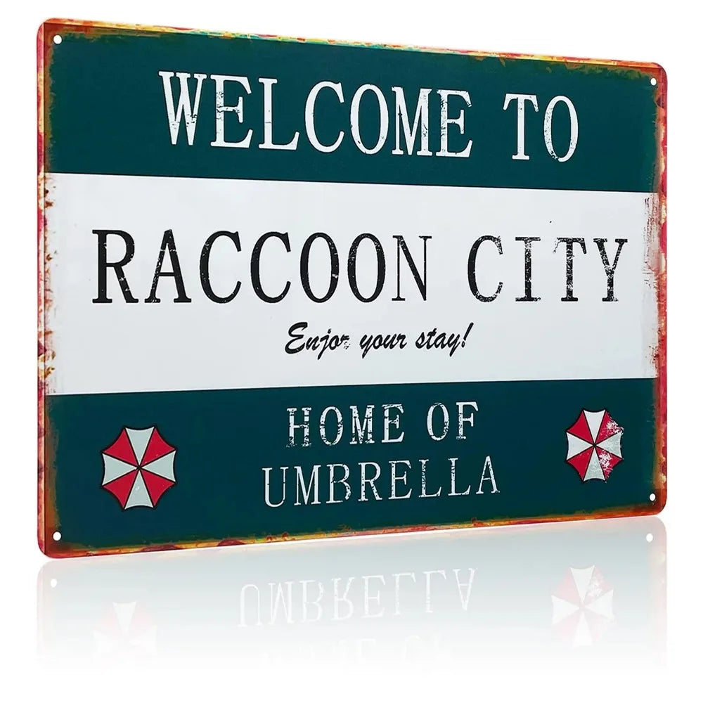 Retro Metal Resident Evil Welcome To Raccoon City Umbrella Sign for Home Decoration Iron Material Metal Deco Style