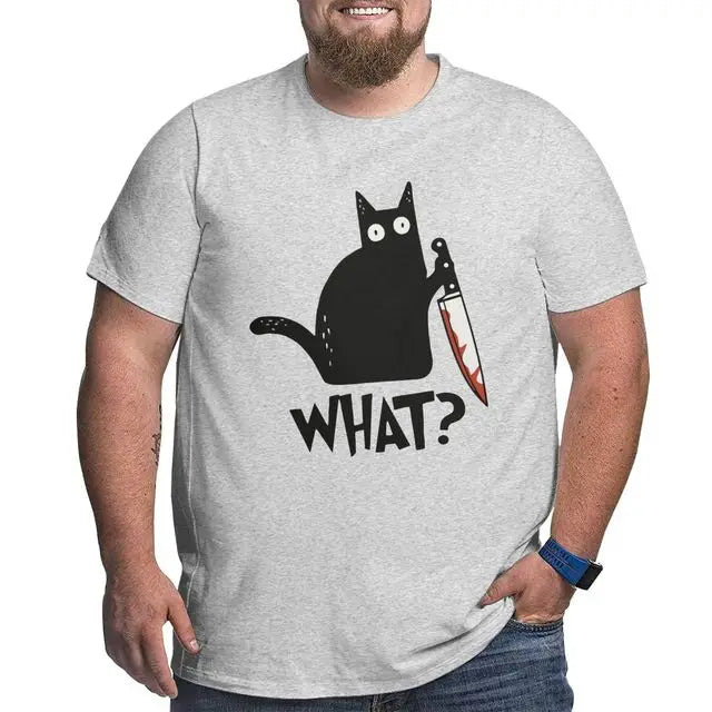 Cat What Murderous Black Cat With Knife T-Shirts for Men Kitten Lovers Cotton Big Tall Tees Short Sleeve T Shirt Big Size 6XL