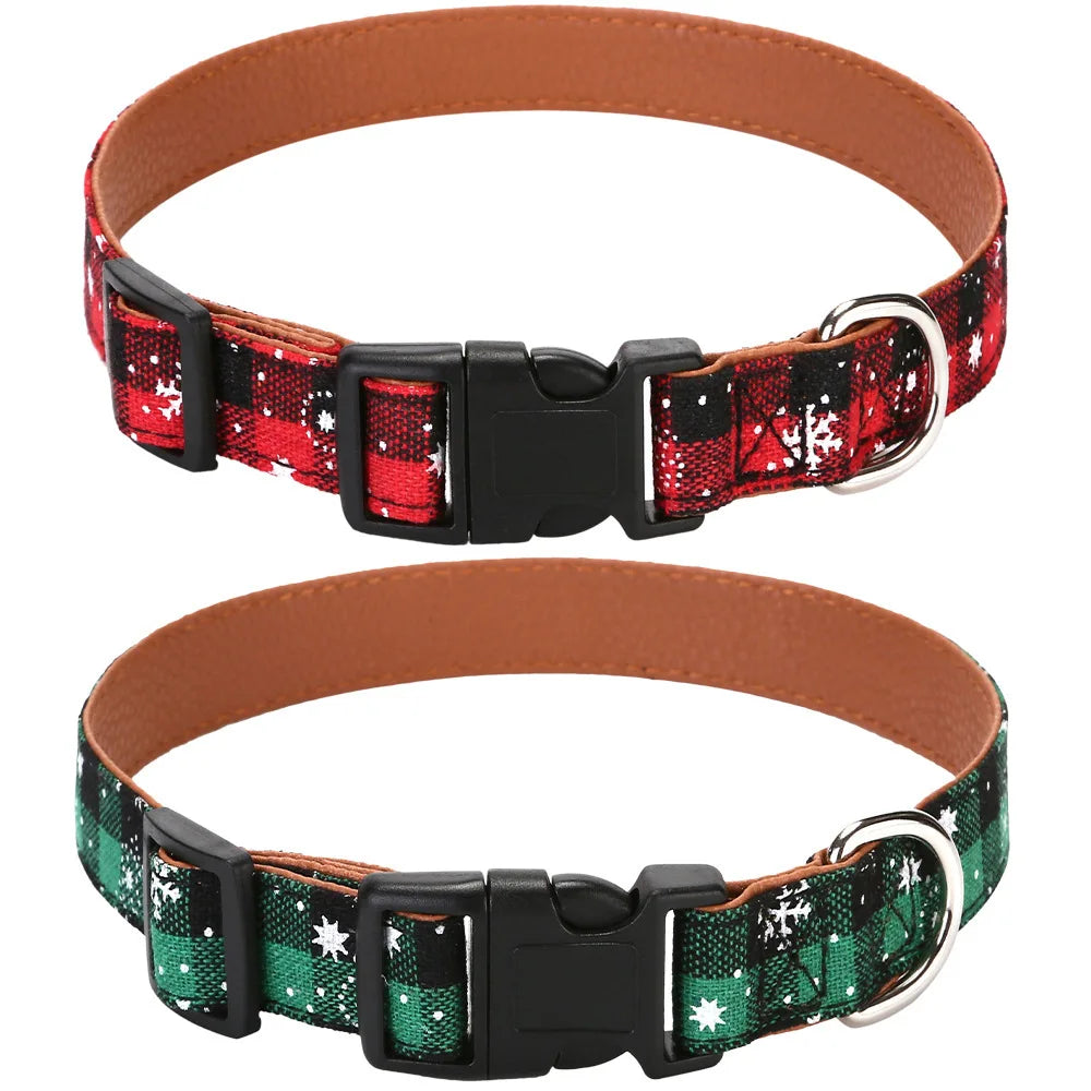 Christmas Dog Collar with Bow Tie, Classic Plaid Red Green Dog Collars with Removable Bowtie Christmas Collars for Large Dogs