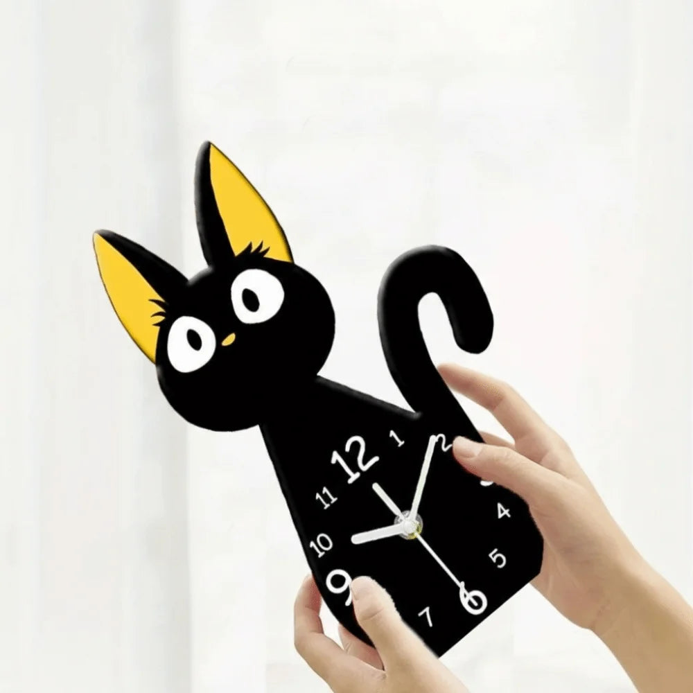 Cute Cartoon Black Cats Desk Clock Modern Decorative Table Clock Silent Acrylic Black Cat Ornament Office Decor
