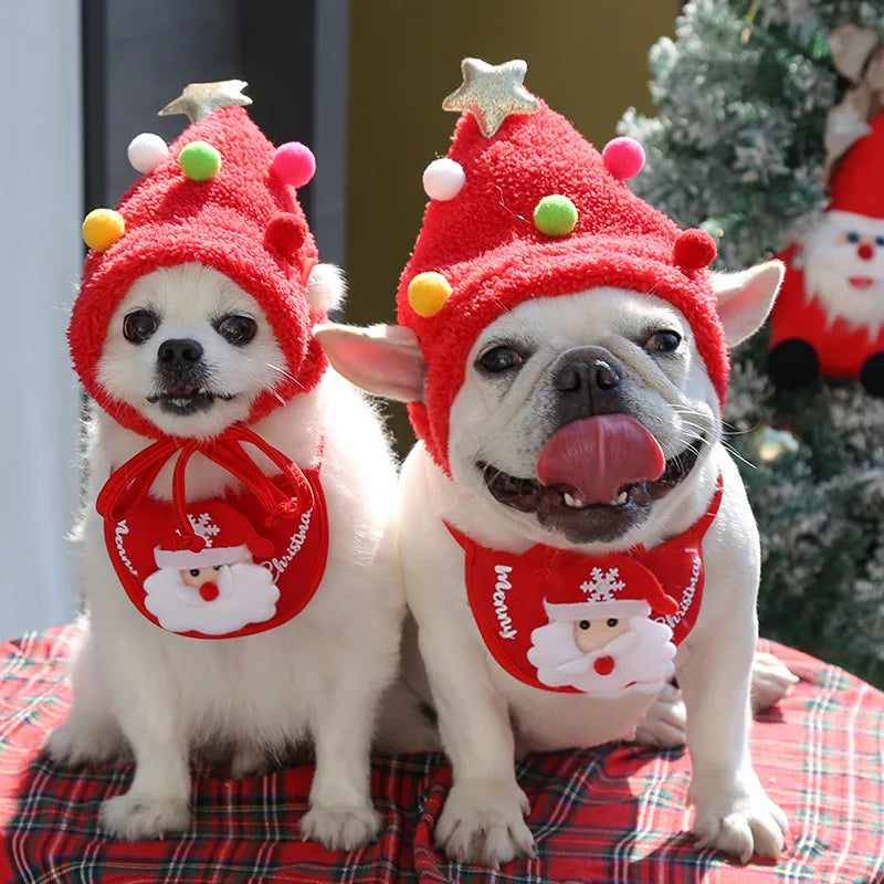 Christmas Santa Hat Dog Christmas Outfit Costume Hat and Scarf Winter Pet Accessory for Small Medium Large Dog