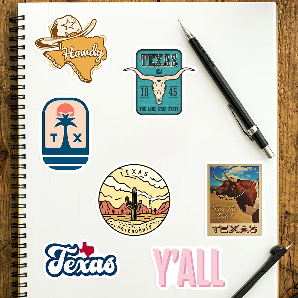 Texas State Logo Stickers Art Clipart Collection DIY Toys Waterproof Decal for Laptop Scrapbook Phone Bottles Luggage Decorative