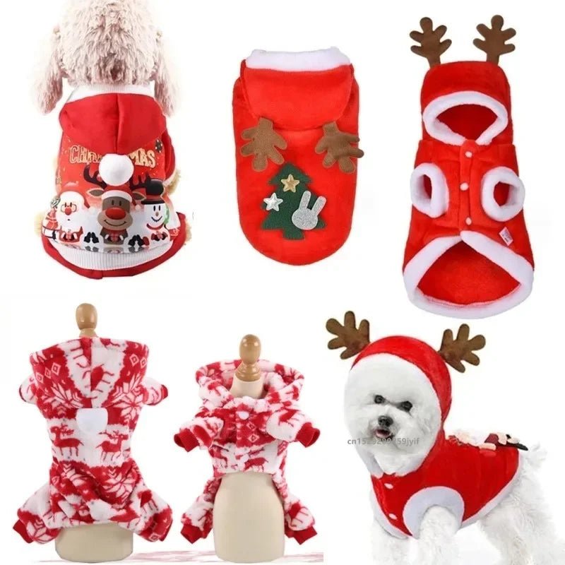 Christmas Dog Costume Festive Red Hoodie with Antlers Pet Outfit Winter Cozy Coat for Small Puppy Chihuahua Yorkshire