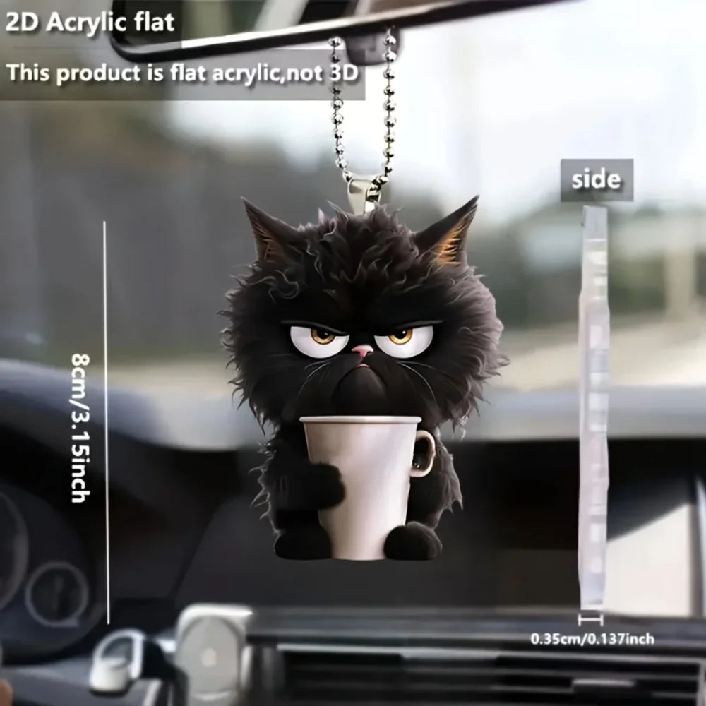Fun Coffee Black Cat Keychain Versatile Charm,Cute Cartoon Kitten 2D Flat Acrylic Pendant,For Car,Bag,Festive,Party,Gift & Decor