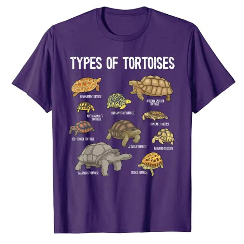 Different Types of Tortoises T-Shirts, Tortoise Lover Shirt, Reptile-Lover Graphic Tee Top Cute Short Sleeve Turtle Print Outfit