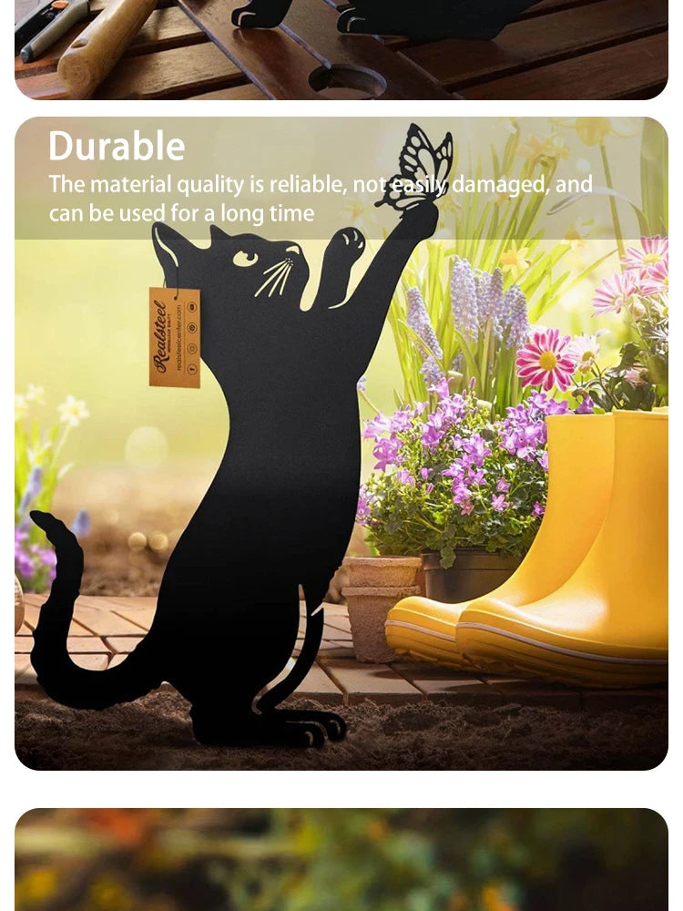 Black Cat Silhouette Garden Decorative Ground Plug Metal Handmade Artwork Outdoor Lawn Decoration