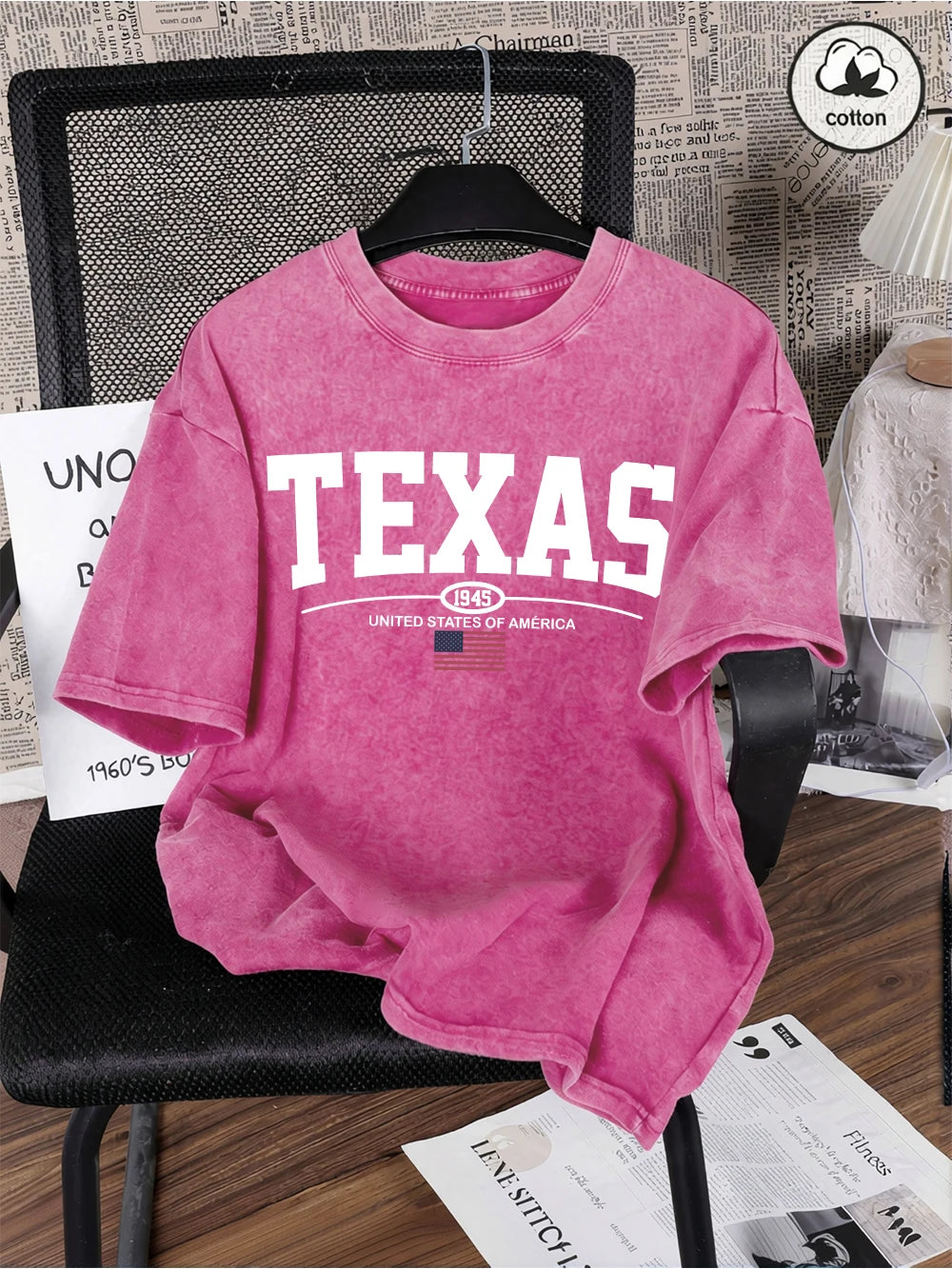 Texas Usa City Letter 1945 Prints Washed T-Shirts Mens Oversized Cotton T Shirt Summer O-Neck Short Sleeve Tops Casual Male Tees