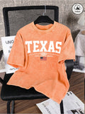Texas Usa City Letter 1945 Prints Washed T-Shirts Mens Oversized Cotton T Shirt Summer O-Neck Short Sleeve Tops Casual Male Tees