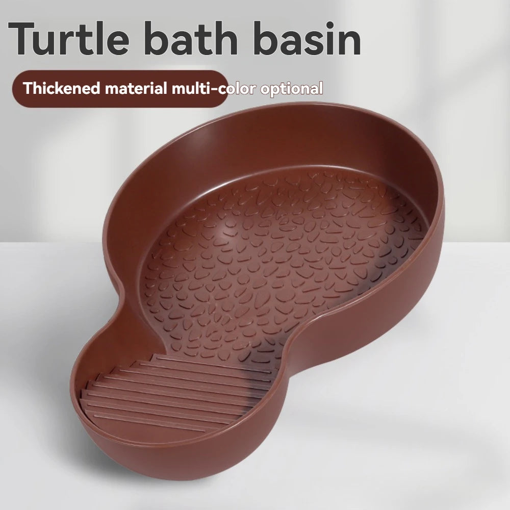 Turtles Bathing Pool Water Bowl with Slip Proof 35x28.50cm Friendly Habitat with Steps for Reptiles Resting and Soaking