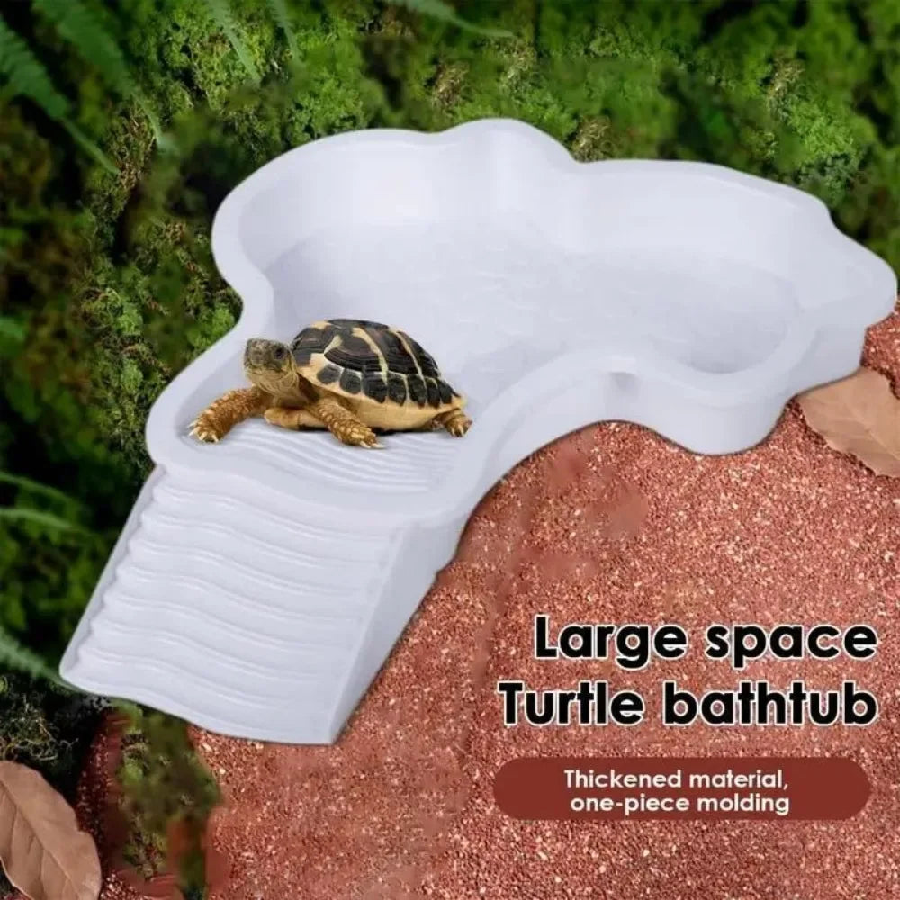 Turtles Bathing Pool Water Bowl with Slip Proof 35x28.50cm Friendly Habitat with Steps for Reptiles Resting and Soaking