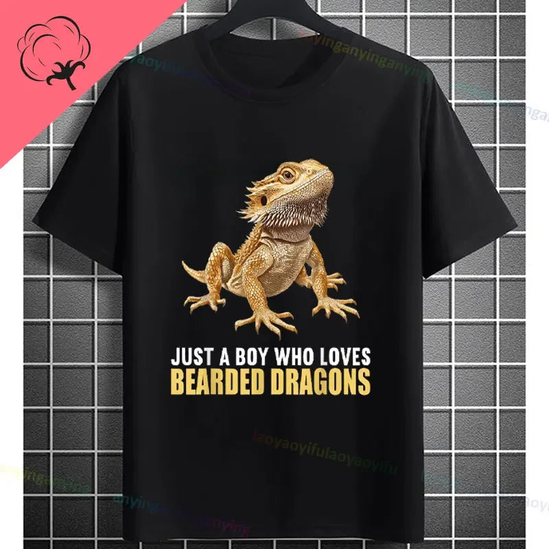 Men's "Bruh" Bearded Dragon Graphic T-Shirt Pure Cotton Short-sleeve Humor Style Tee Perfect Gift for Reptile Lovers