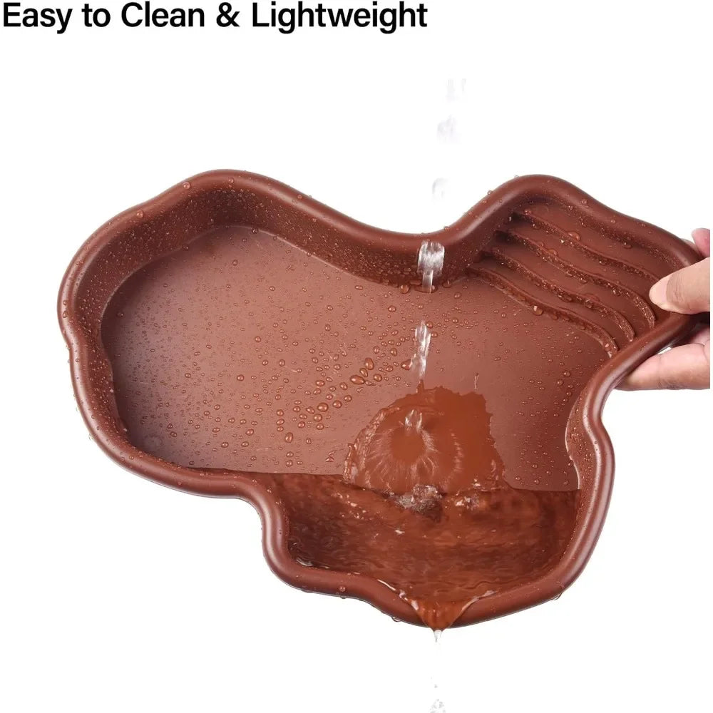 Turtles Bathing Pool Water Bowl with Slip Proof 35x28.50cm Friendly Habitat with Steps for Reptiles Resting and Soaking