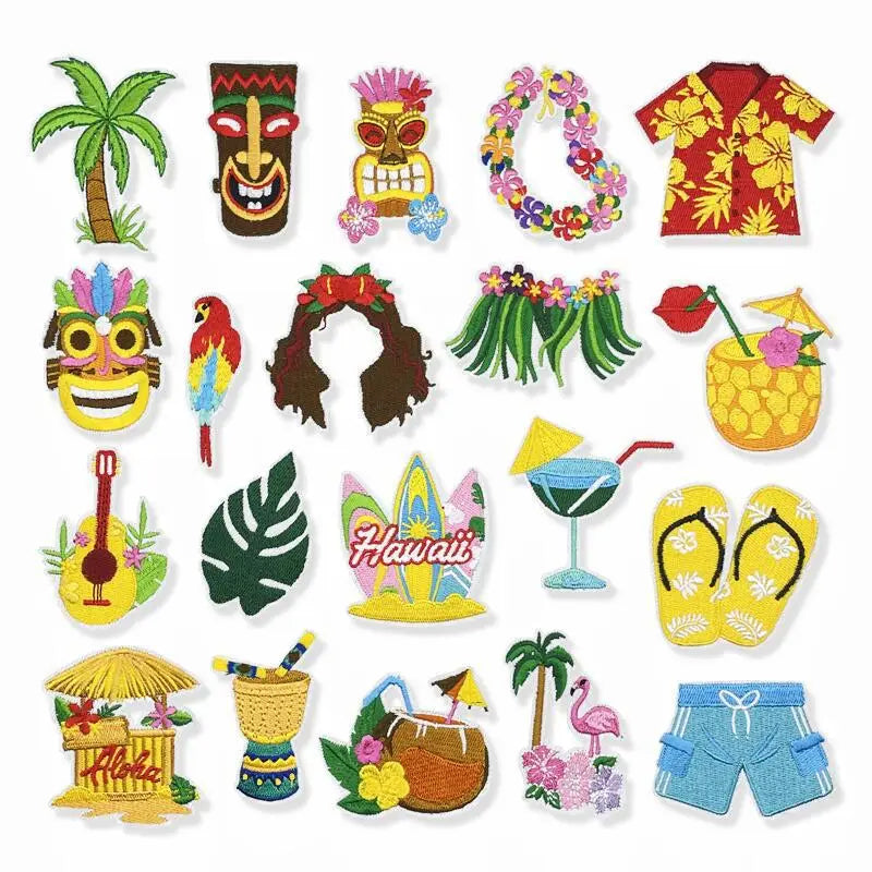 Summer Hot Hawaii Beaches Sun Hula Sea Iron-on Sew Embroidery Badge Patches DIY T-shirt Hat Backpack Clothing Appliques Sticker