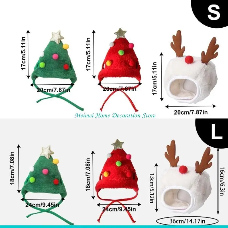 Christmas Tree Hat for Dog Hat Holiday Pompoms Headwear Costume Headwear Dog Cats Christmas Props for Dog Cats