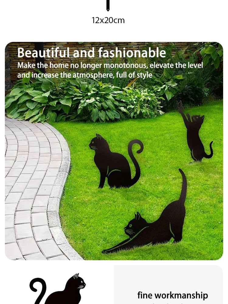 Black Cat Silhouette Garden Decorative Ground Plug Metal Handmade Artwork Outdoor Lawn Decoration
