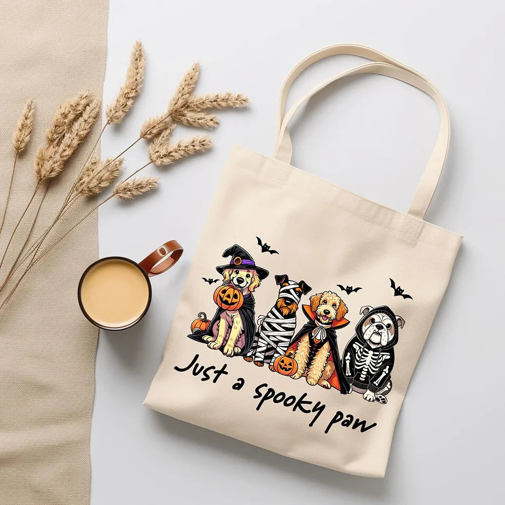 Halloween Dog Tote Bag Just A Spooky Paw Canvas Bag Cute Birthday Gift Festival Party Decoration Trick or Treat Dog Lover Favors