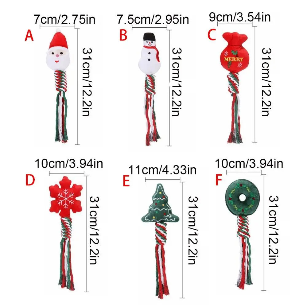 Snowman/Christmas Tree Christmas Dog Toys Plush Snowflake/Doughnut Shape Dog Squeakey Chew Toys Cotton Ropes Soft