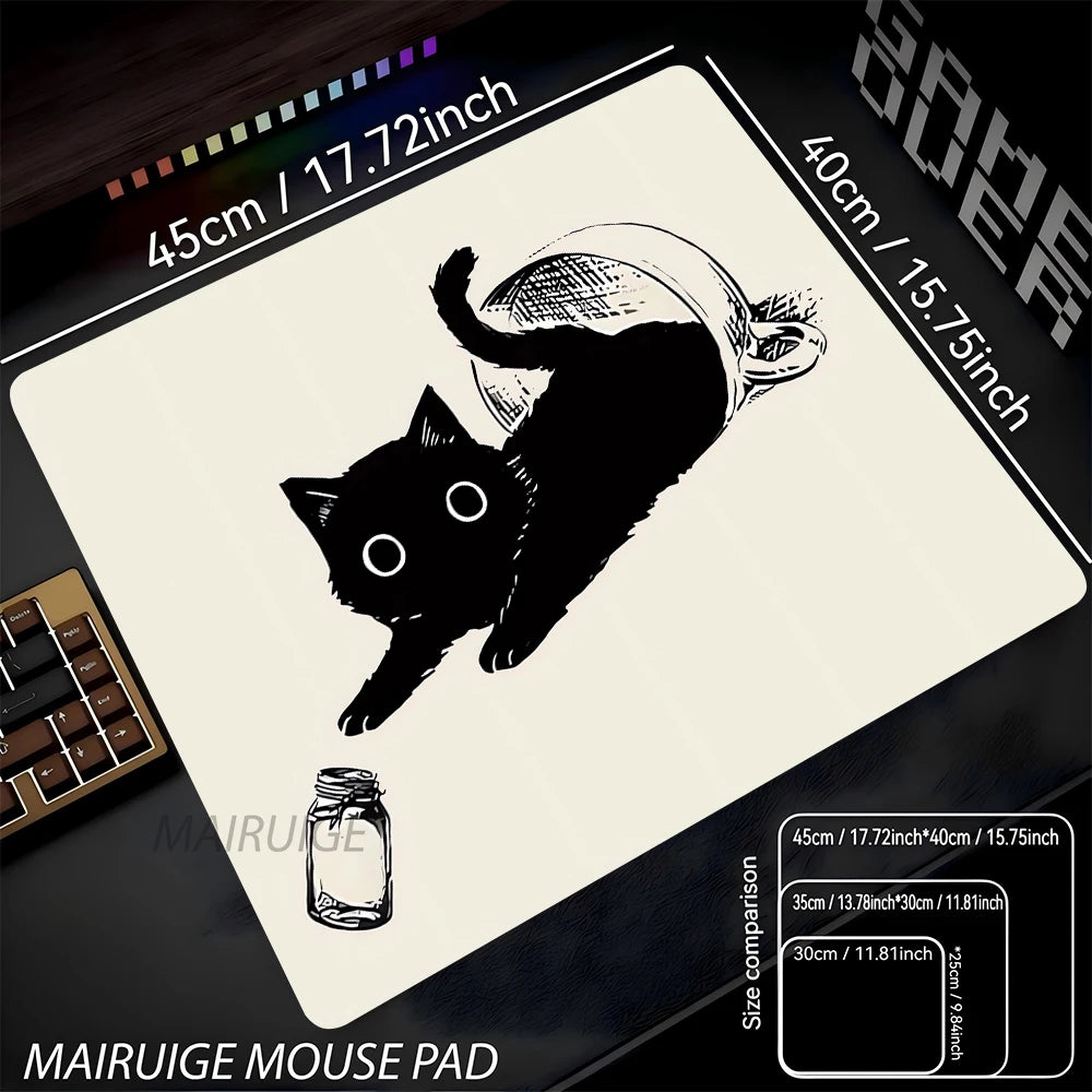 Black Cat Illustration Mouse Pad