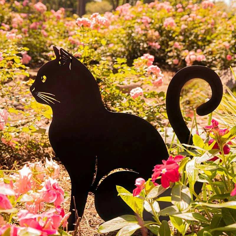 Black Cat Silhouette Garden Decorative Ground Plug Metal Handmade Artwork Outdoor Lawn Decoration