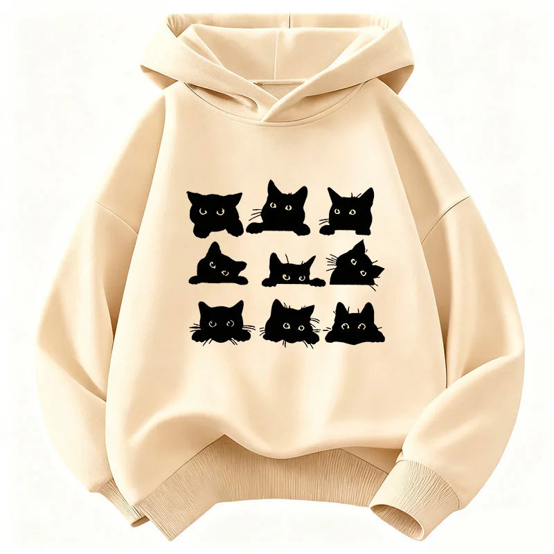 Cute Black Cat Graphic Kids Hoodies