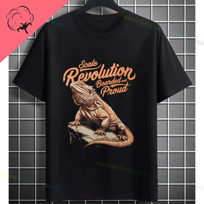 Men's "Bruh" Bearded Dragon Graphic T-Shirt Pure Cotton Short-sleeve Humor Style Tee Perfect Gift for Reptile Lovers