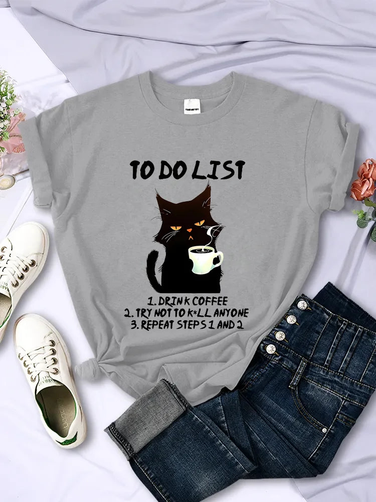 Black Cat To Do List Graphic Funny T-Shirts