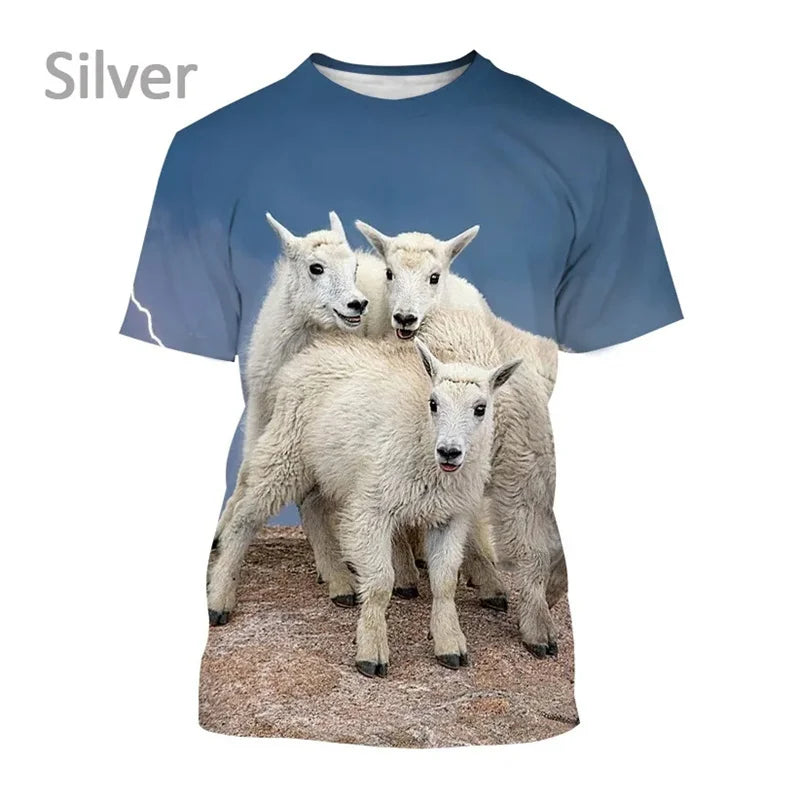 Animal Goat Graphic T Shirt For Men Funny Sheep 3D Print T-Shirts Summer Fashion Unisex Street Round Neck Short Sleeve Kids Tees