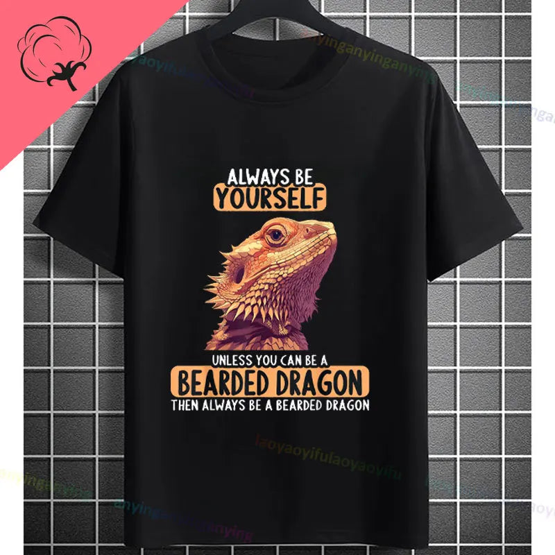 Men's "Bruh" Bearded Dragon Graphic T-Shirt Pure Cotton Short-sleeve Humor Style Tee Perfect Gift for Reptile Lovers