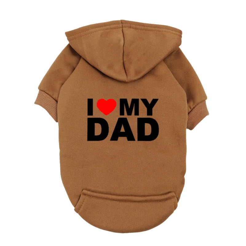 "I Love My Dad" Dog Hoodie - Small Medium Breed Puppy Sweatshirt - Cute Pet Father's Day Gift