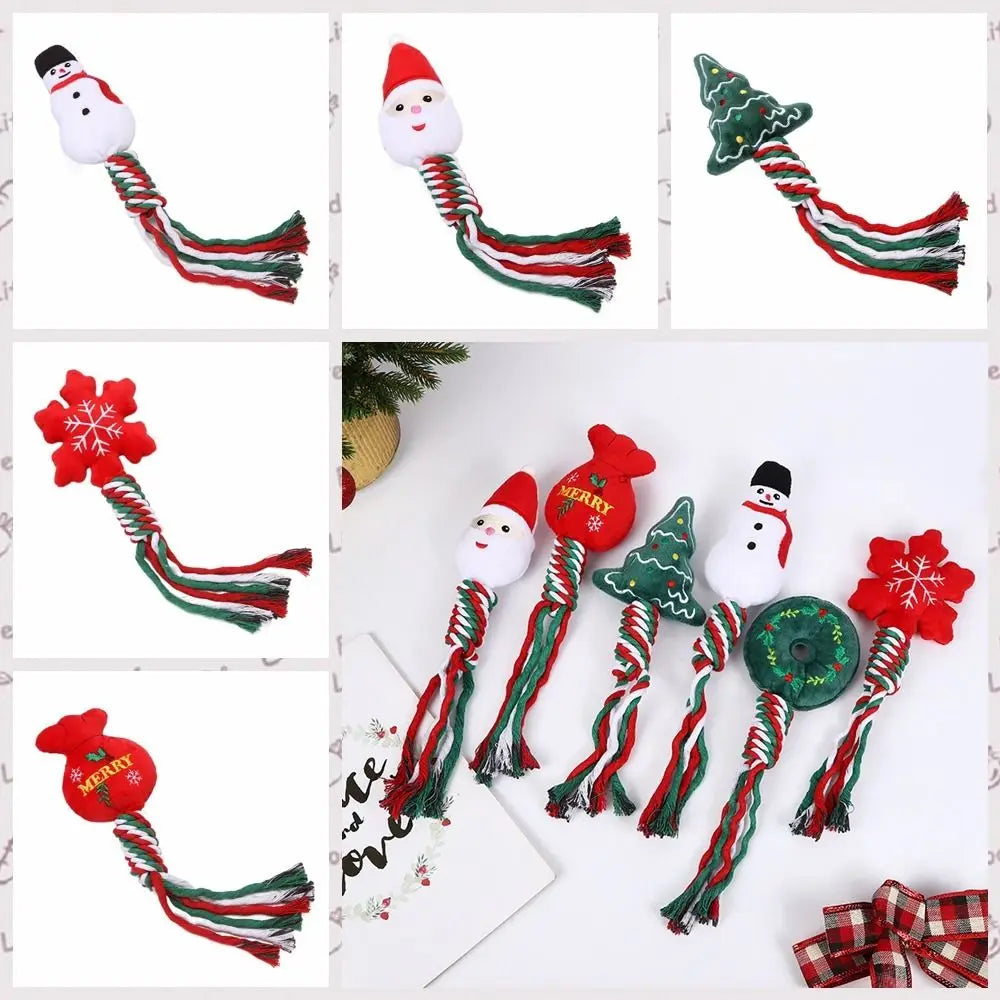 Snowman/Christmas Tree Christmas Dog Toys Plush Snowflake/Doughnut Shape Dog Squeakey Chew Toys Cotton Ropes Soft