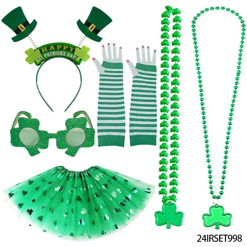 St. Patrick's Day hats, ties, skirts, various outfits suitable for Mardi Gras party role-playing supplies