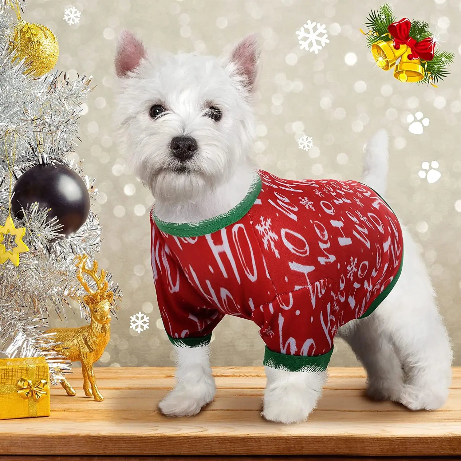 Christmas Dog Cat T-Shirt Cute Holiday Print Pet Clothes for Small Dogs, Teddy, Cats - Festive Xmas Apparel Supplies Dog Hoodies