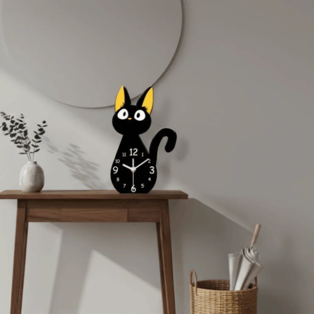 Cute Cartoon Black Cats Desk Clock Modern Decorative Table Clock Silent Acrylic Black Cat Ornament Office Decor