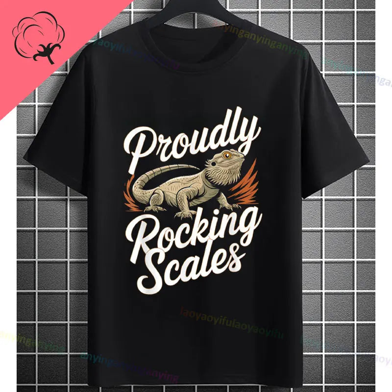 Men's "Bruh" Bearded Dragon Graphic T-Shirt Pure Cotton Short-sleeve Humor Style Tee Perfect Gift for Reptile Lovers