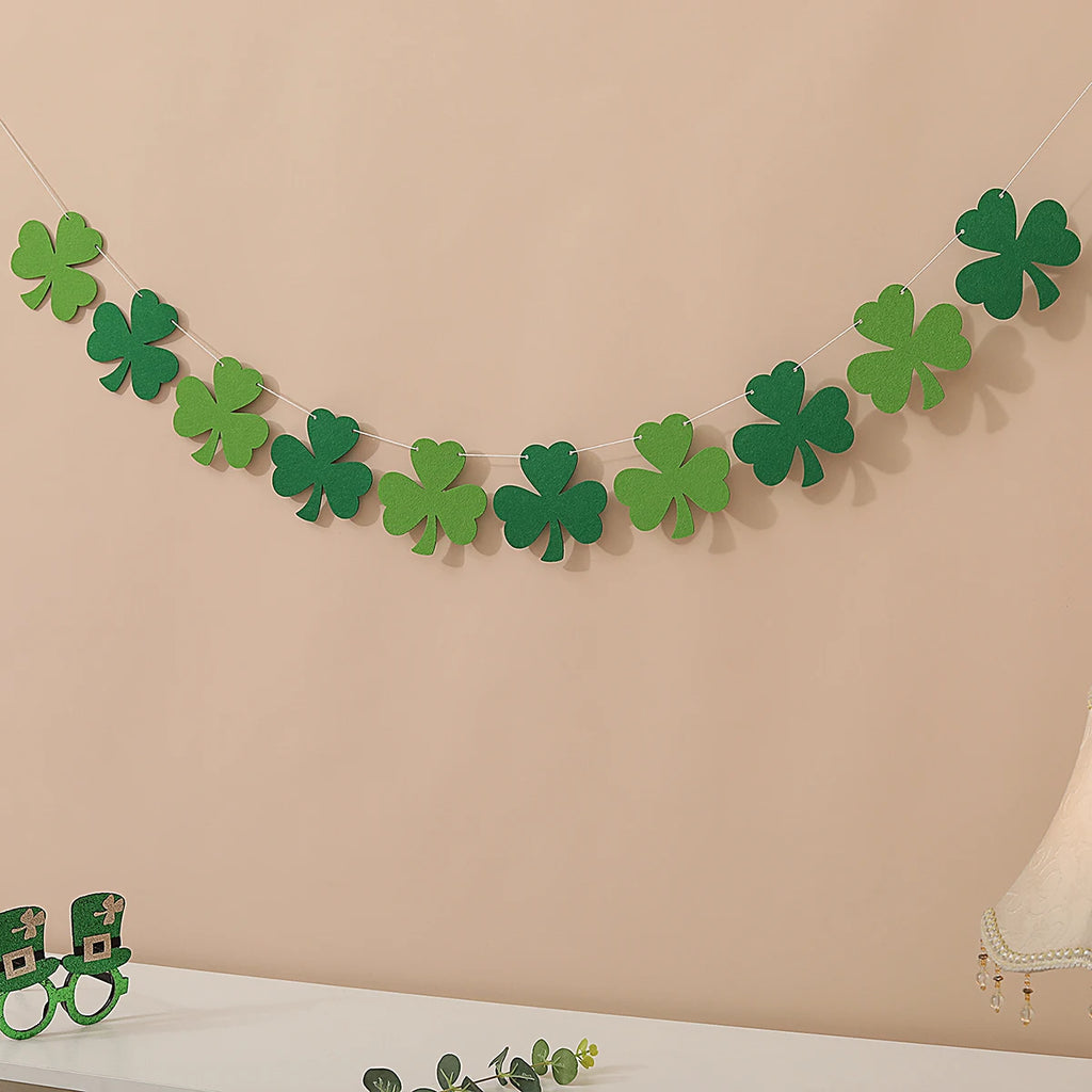 Irish St Patrick's Day felt dark green clover light green clover yellow fishtail clover pennant party decoration layout banner p