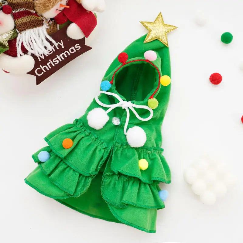 2025 Christmas Cat Dog Winter Warm Cloak Christmas Tree Shape Red Green Party Outfit For Puppy Kitten Transformation Apparel