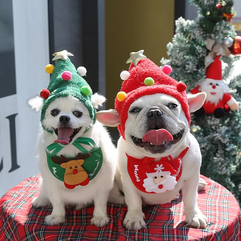 Christmas Santa Hat Dog Christmas Outfit Costume Hat and Scarf Winter Pet Accessory for Small Medium Large Dog