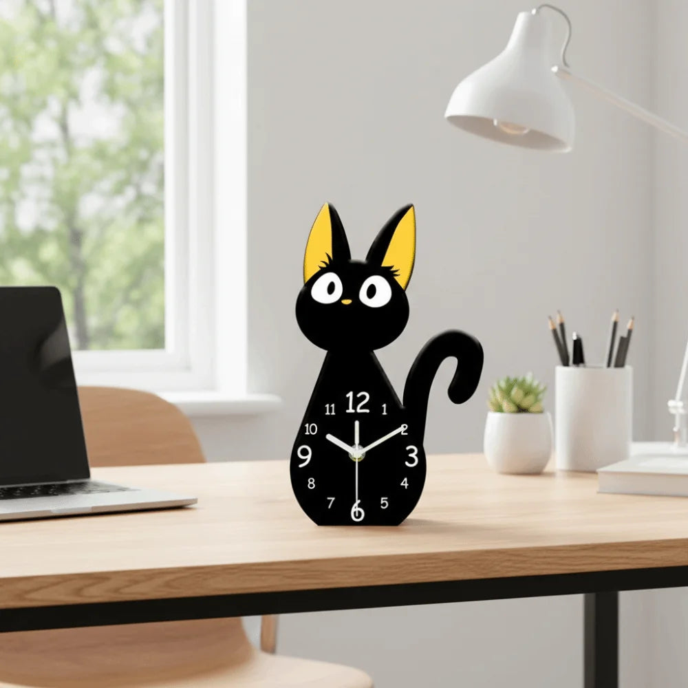 Cute Cartoon Black Cats Desk Clock Modern Decorative Table Clock Silent Acrylic Black Cat Ornament Office Decor