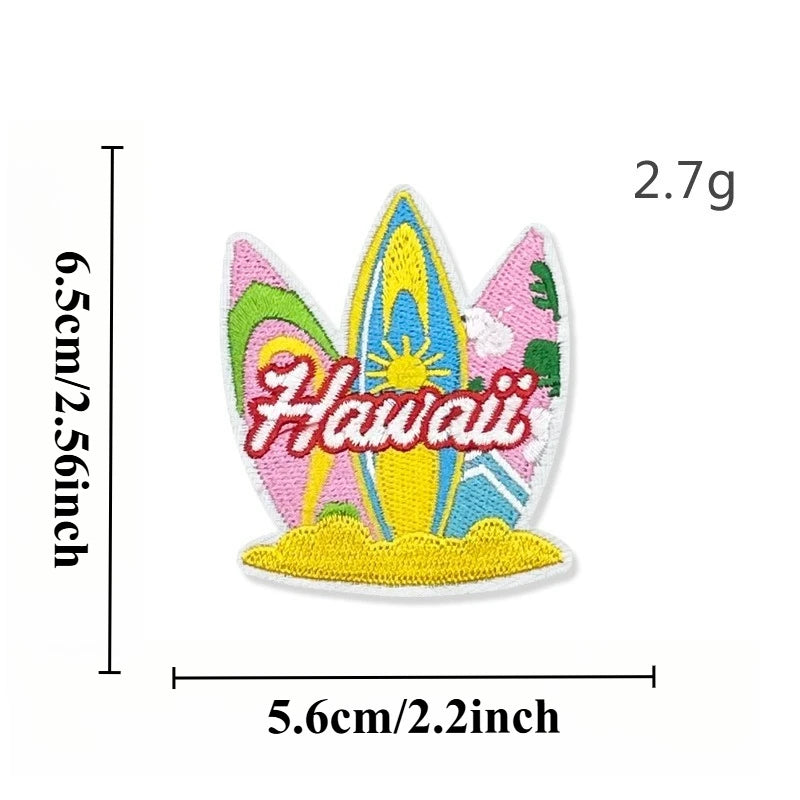 Summer Hot Hawaii Beaches Sun Hula Sea Iron-on Sew Embroidery Badge Patches DIY T-shirt Hat Backpack Clothing Appliques Sticker
