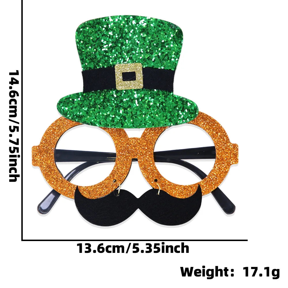 St. Patrick's Day Decorative Kids' Dress up Frame Green Hat Clover Plastic Glasses Frame 2025 Theme Irish Celebration Accessory